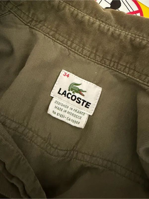 LACOSTE Corduroy Military Green Button Down Shirt Sz 34 - Image 6