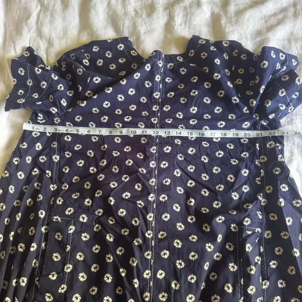 Anthropologie Maeve Emmy Short Sleeve Swing Dress Navy Shibori Print Cotton L - Image 7