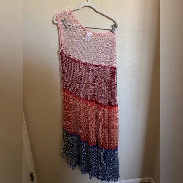 Queen of Sparkles beaded Mesh One Shoulder Asymmetrical‎ Swim Coverup Sz M - Image 7