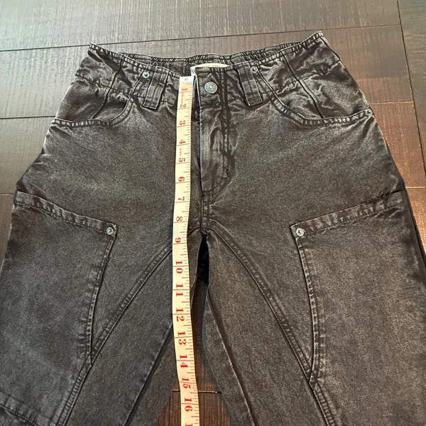 We The Free SuperSonic Slim Jeans Women Size 0 Black Acid Wash Utility Boho Crop - Image 6