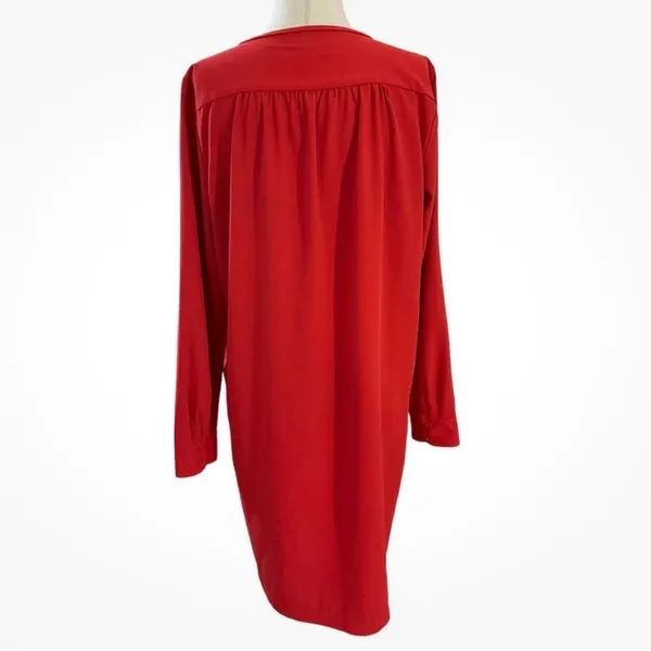 Loft Women Size Small Red Dress Long Sleeve Split Crew Straight | 9-961 - Image 2