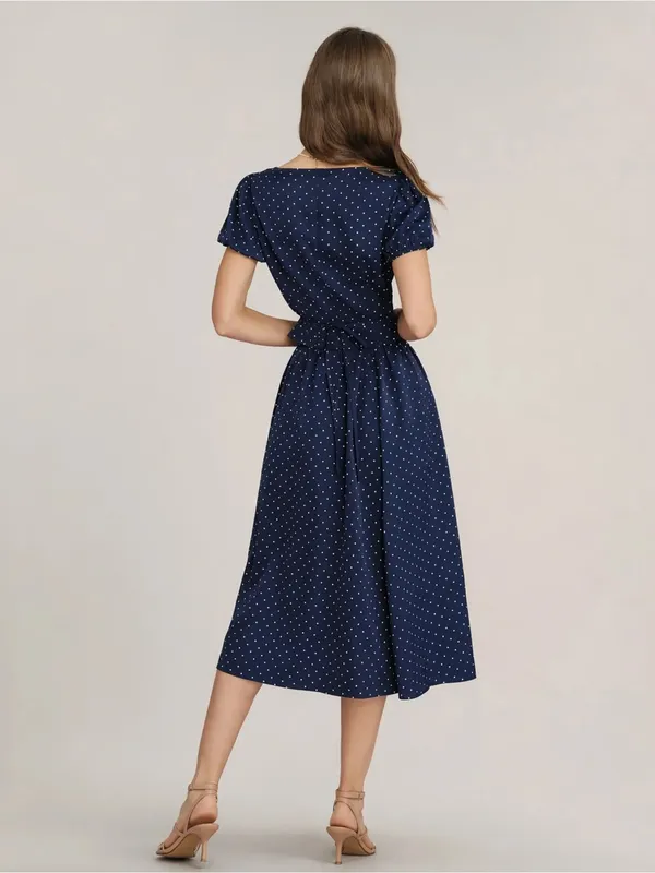 Rihoas Blue Polka Dot Pockets Midi Skirt - Image 4