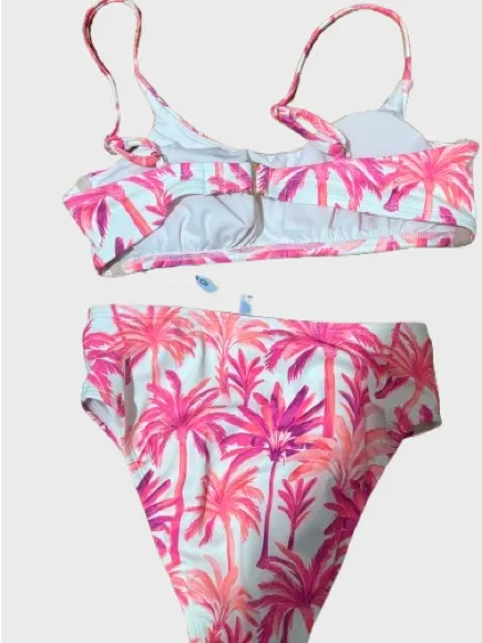Shade & Shore Pink Palm Print Girls Two-Piece Swim Set - Image 3