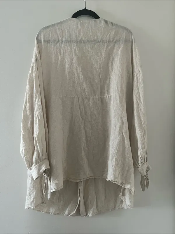 Zara Beige Linen Button Up Top Small Coastal Euro Summer Minimalist Capsule - Image 5