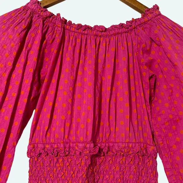 Alexis Marilena Off Shoulder Smocked Dress Fuchsia Polka Dot XS - Image 5