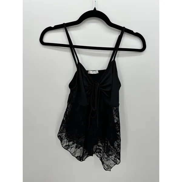 Avidlove Womens Y2K Black Lace Cami Top Fairy Grunge Handkerchief Hem - Image 2