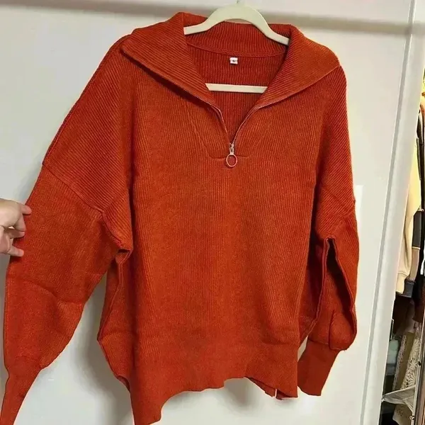 Women's Oversized Fashion Long Sleeve Quarter Zip Baggy Sweater Pullover Tops - Image 2
