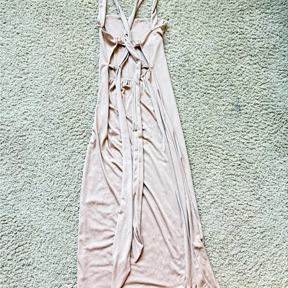 Maxi Dress Womens Small Tan Excellent Open‎ Back Criss Cross Tie Formal Evening - Image 4