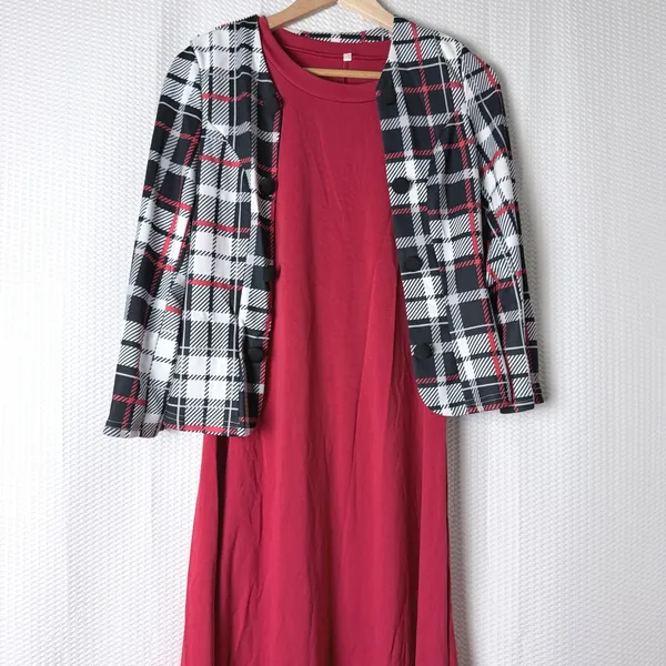 Modest Dress Jacket Set Women Large Red Plaid Workwear Belted Church Office Midi - Image 11