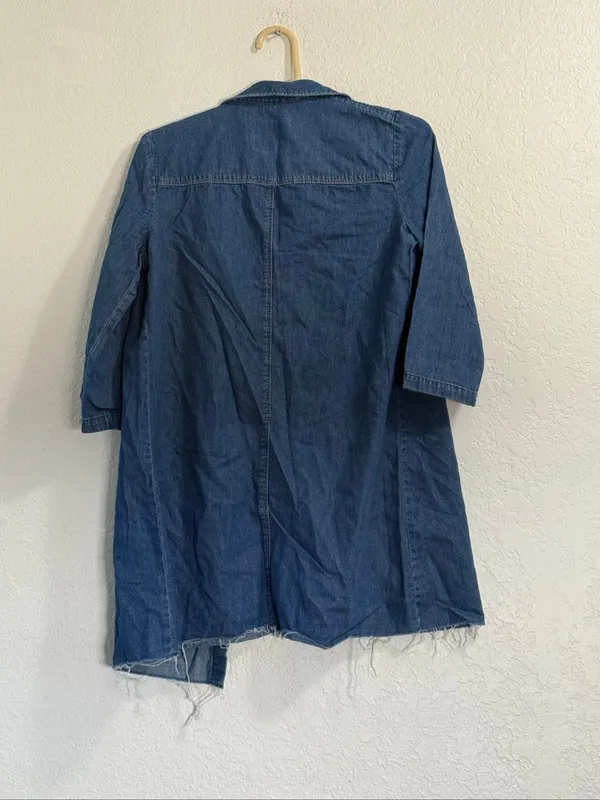 Zara Trafaluc Button Front Denim Shirt Dress Size S Raw Hem Country Western - Image 2