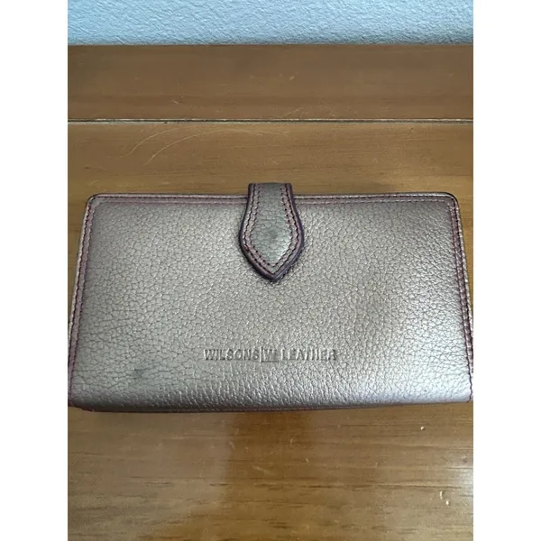 Vtg Wilsons Leather Bifold Wallet For‎ Women Leather Rose Gold Tone - Image 4