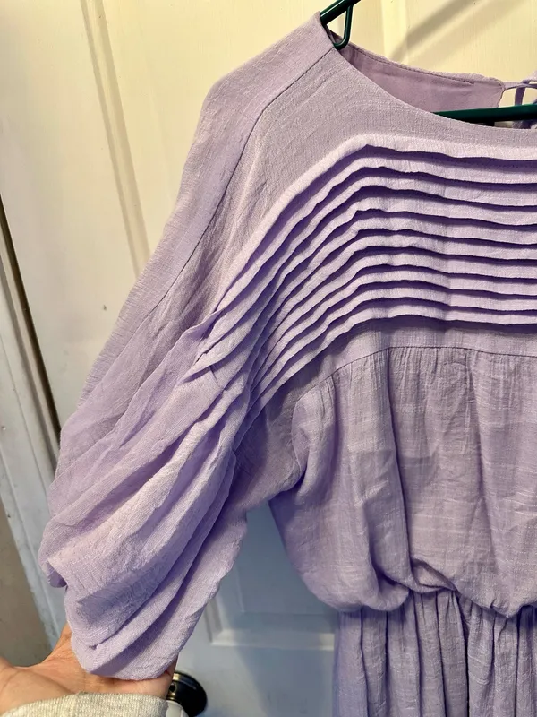 La Lavon Dress Purple Lavender Pleated Pintuck Puff Sleeve Boho Fairycore Mini - Image 2