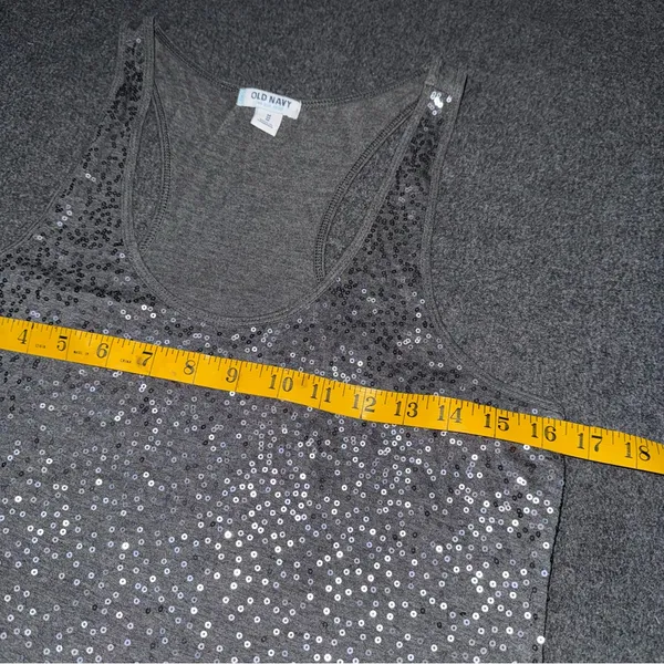 Old Navy Y2K Sequin Racerback Tank Top Size M Gray Preppy Holiday Elena Bella - Image 4