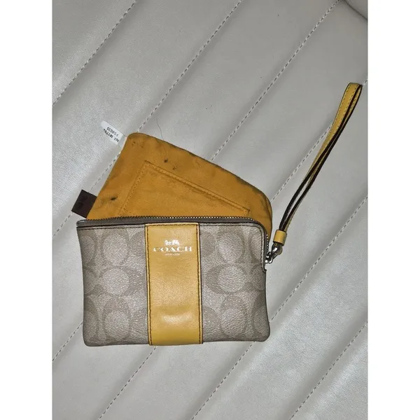 Coach Signature Canvas Wristlet with Yellow Leather Trim - Image 2