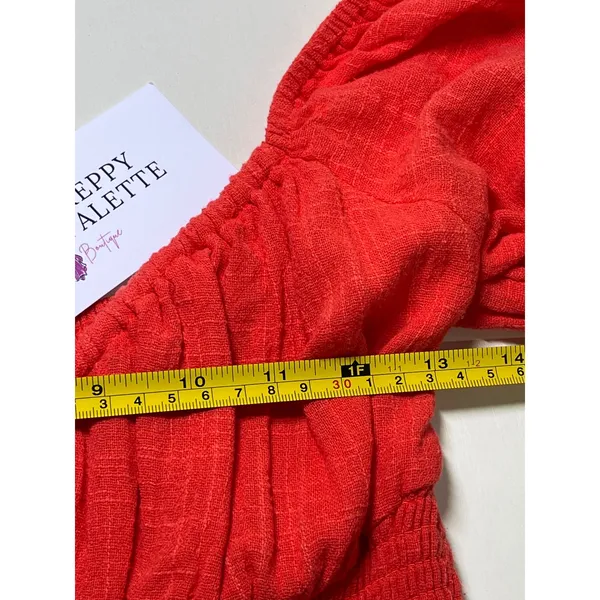 Sky to Moon Red orange Mini Dress Puff‎ Sleeve Tiered Ruffle Small NEW - Image 6