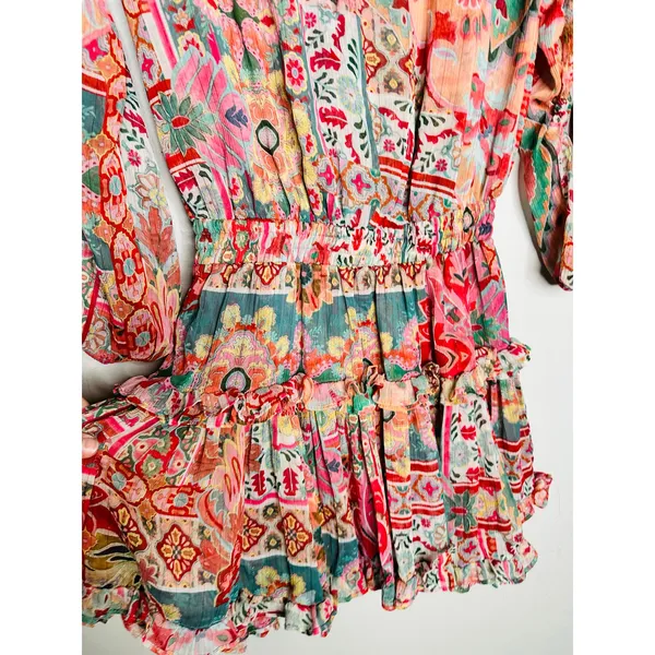 MISA Los Angeles Multicolored Metallic Split Neck Long Sleeve Elena Dress Size S - Image 10