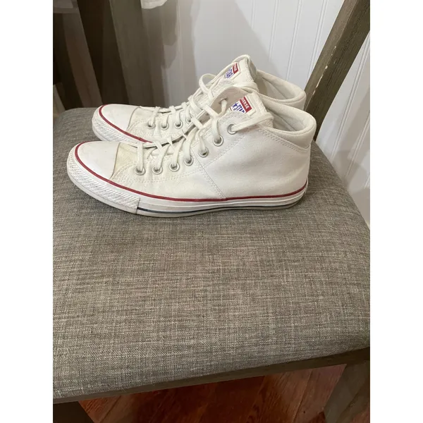 Converse All Star Mid Top White Canvas‎ Sneakers Classic Casual Shoes W10 - Image 2
