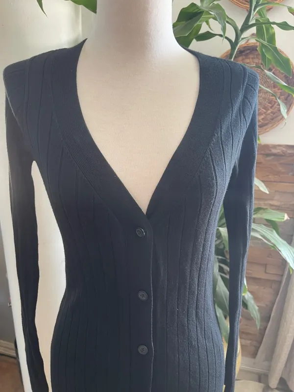 Abercrombie & Fitch Black Long-Sleeve Button Rib Dress - Image 2