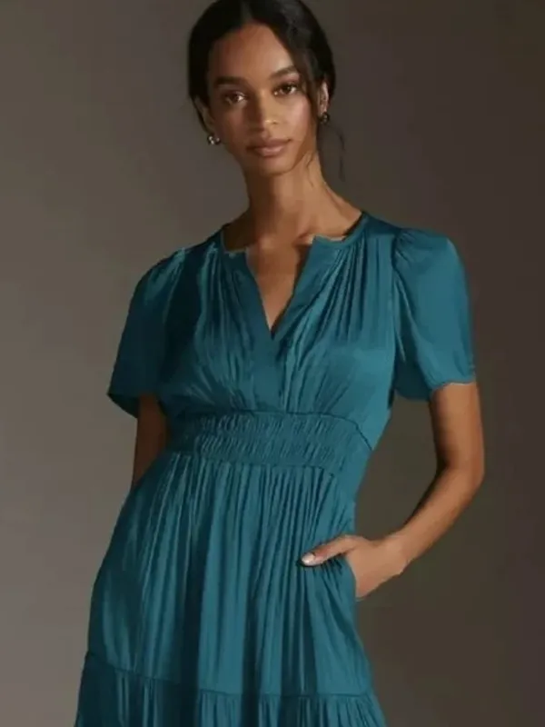NWT by Anthropologie The Somerset Maxi in Turquoise Lumensilk Edition Dress XL - Image 3