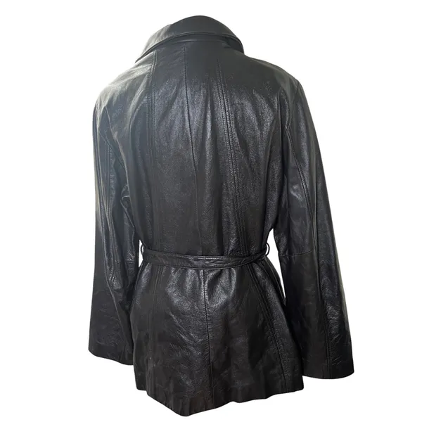 Leather Jacket‎ Belted Zip Front Mid Length Colebrook Black Women L - Image 2