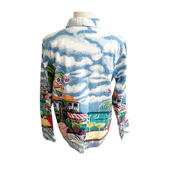 Vtg Real Comfort By Chadwick's Button Up Top Womens M Multi Floral Scenic Print - Image 2