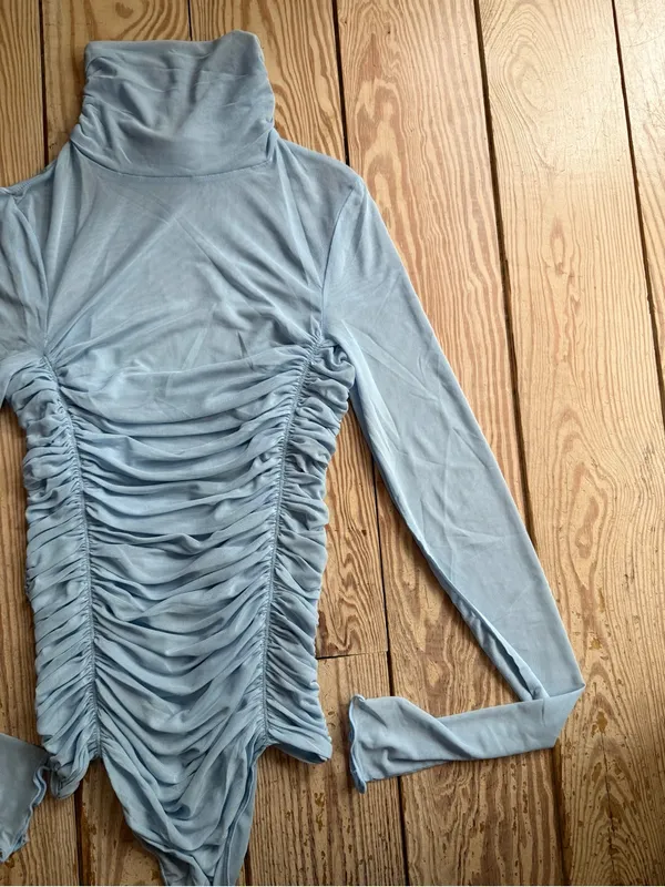 Free People Silver Blues Ruched Turtleneck Bodysuit M - Image 2