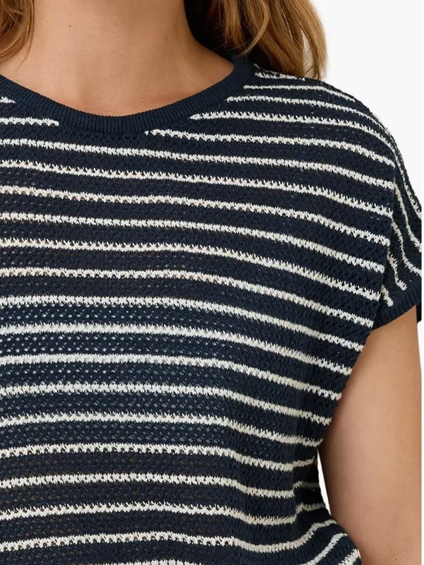 Pact Cotton and Linen Navy & White Striped Knit Top Size XL - Image 3