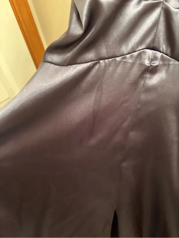 Blondie Nites Silver-Gray Ruched Satin Prom Gown - Image 3