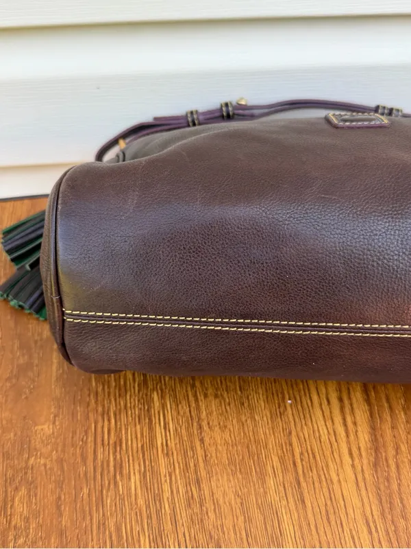 Dooney & Bourke Florentine Leather Medium Hobo Shoulder Bag Brown Tassel - Image 7