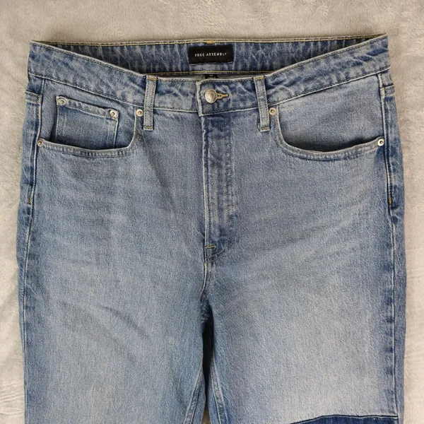 Free Assembly Jeans Womens 12 (33x30) Super High Rise Straight Patchwork Raw Hem - Image 3