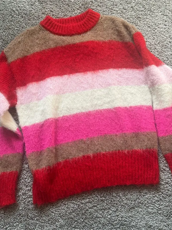 a new day Striped Crewneck Sweater in Red, Pink, Cream & Brown - Image 2