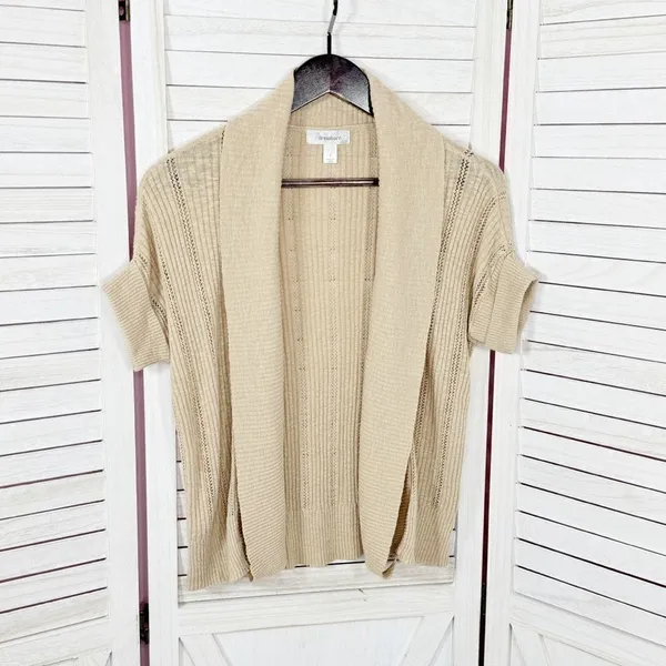 Dress Barn Vintage Open Front Cardigan Topper‎ Sweater Tan Small - Image 8