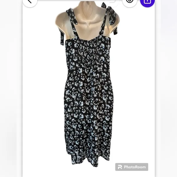 Commense Women’s Medium Navy‎ Blue Floral Sleeveless MIDI Dress Tie Strap NWT - Image 2
