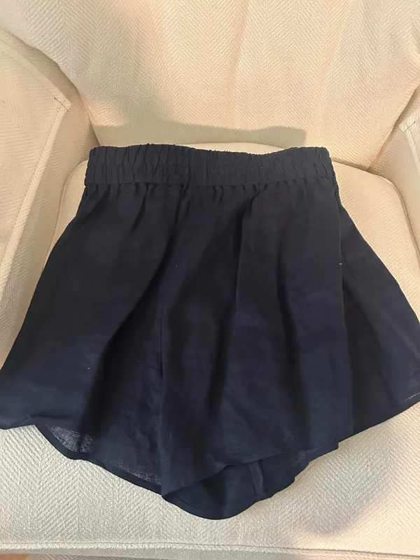 Zara Navy Tie Linen Shorts  - Image 3
