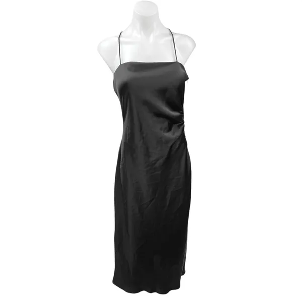 Zara Black Silk Satin Spaghetti Strap Cami Camisole Midi Tank Slip Dress Size M - Image 6