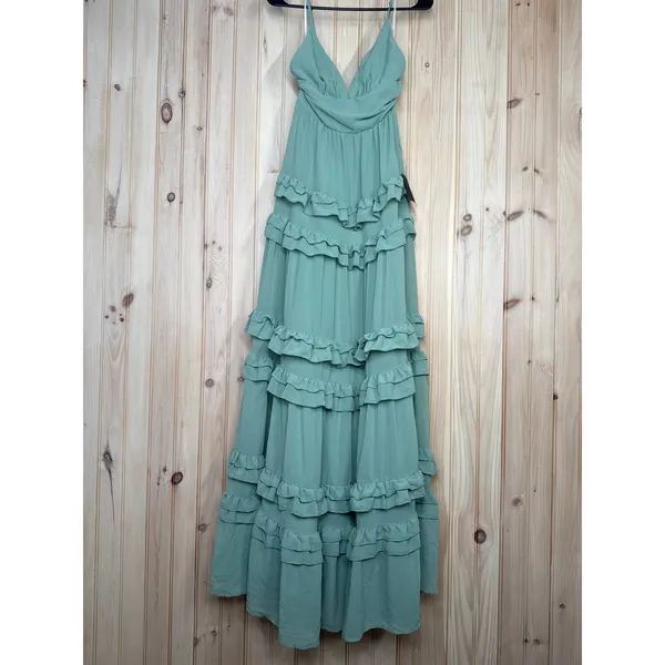 NWT Lulus Lavish Perfection Sage Green Ruffled Tiered Maxi Dress Party Gala XS - Image 2