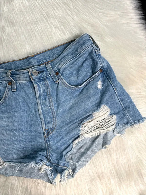 Levi’s 501 Original Fit Distressed High Rise Denim Cut Offs - Image 3