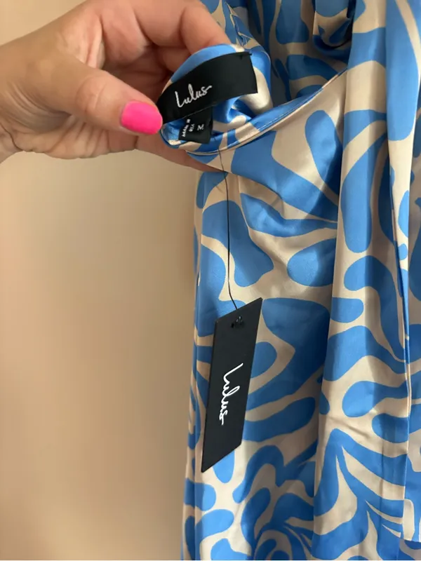 Lulus Midiana Light Blue Abstract Floral Tie-Back Midi Dress Size Medium NWT - Image 6