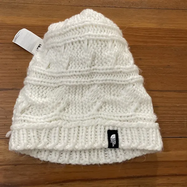 The North Face White Cable Knit Beanie Pom Womens One Size - Image 5