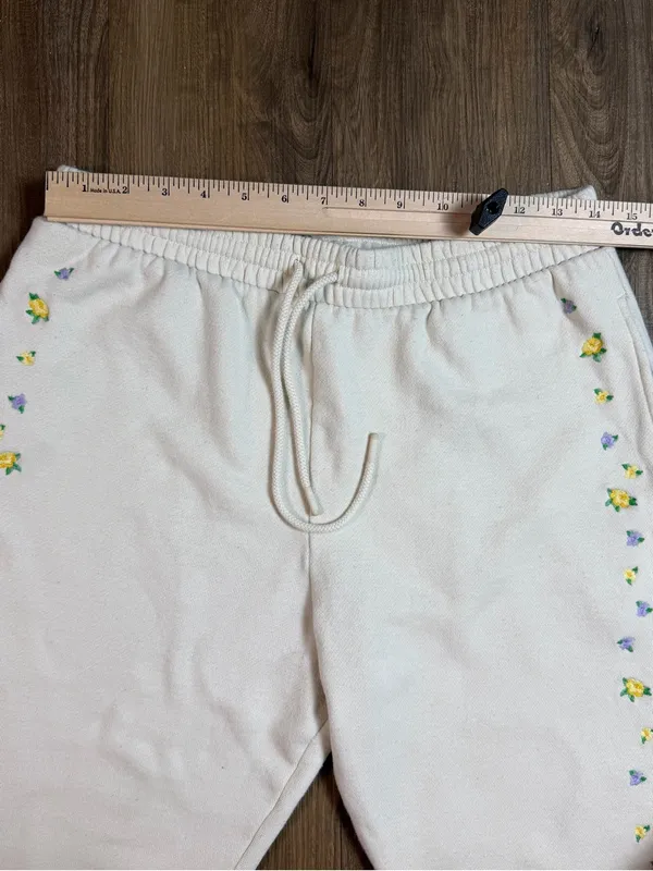 PINK Victoria's Secret Cream Joggers with Yellow Floral Trim - Image 5
