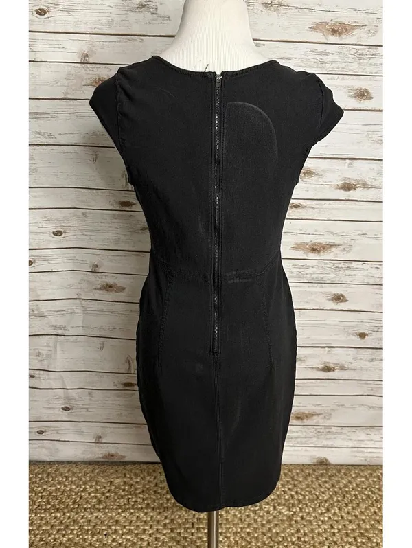 Free People black sheath dress Medium notch/split V neck bodycon minimalist LBD - Image 6