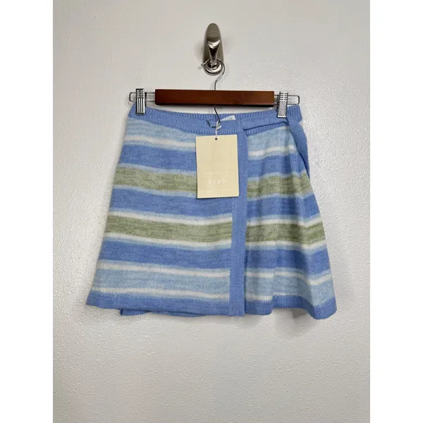 Sabo Skirt Blue Green Striped Knit Wrap Mini Skirt XS‎ NEW - Image 3