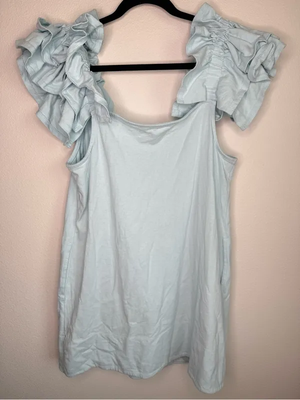 Free People Free-Est Josie Mini Dress Light Blue Flutter Ruffle Sleeve Sz M - Image 9