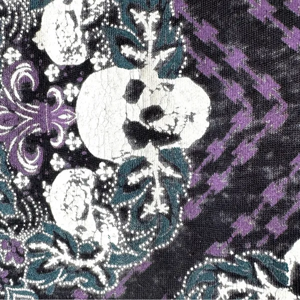 Rock & Republic Lightweight Skull Print Top M Burnout Purple Black Sheer Flowy - Image 3