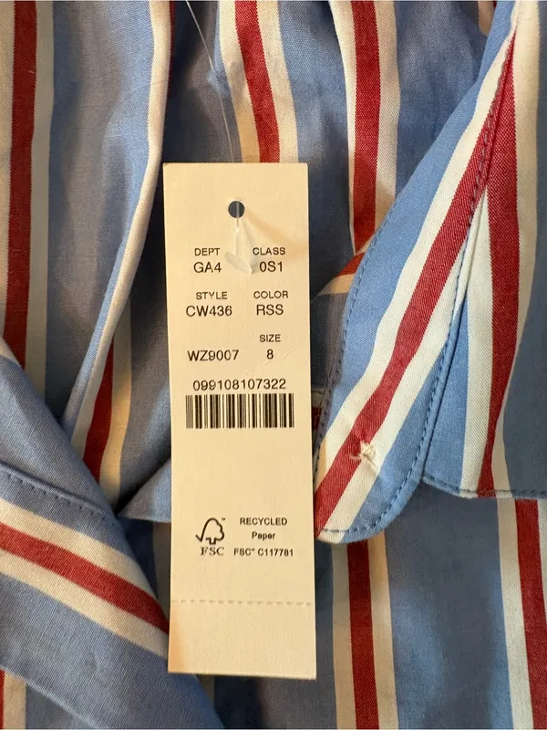 J.Crew Sleeveless Shirtdress Womens 8 Blue Red Striped NWT CW436 Drawstring - Image 10