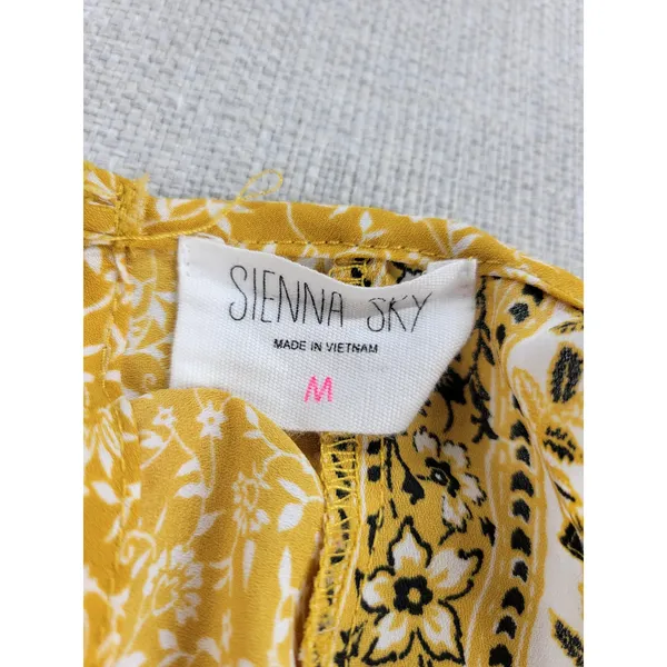 Sienna Sky Womens Jumpsuit Size M Mustard Floral Print Halter Back Keyhole Boho - Image 3