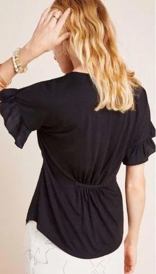 Anthropologie Dolan Left Coast Blouse Peplum Button Front Ruffle Sleeves - S - Image 2