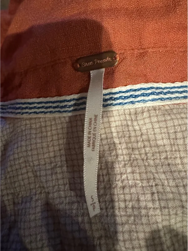 Free People Button-Up Blouse in Rust Orange, Size S - Image 6