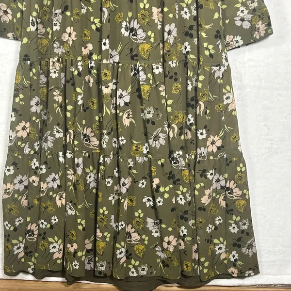 Madewell Women‎ Olive Green Floral Tiered V-Neck Midi Dress XXS Long Sleeve - Image 9