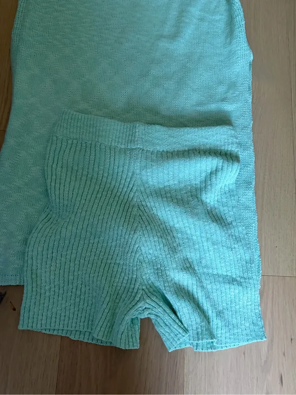 Uaneo 2 Piece Outfit Summer Knit Sweater Set Sleeveless Tunic top and short teal - Image 8